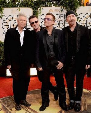 2014 Golden Globes - Red Carpet - Adam Clayton Larry Mullen Jr Bono and The Edge of U2